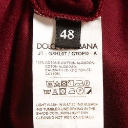 Dolce & Gabbana Burgundy Logo Applique Cotton Knit Crew Neck T-Shirt M
