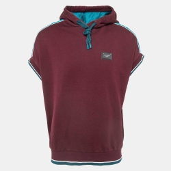 Pre Owned Dolce & Gabbana Burgundy Logo Applique Cotton Short Sleeve Hoodie M