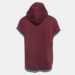 Pre Owned Dolce & Gabbana Burgundy Logo Applique Cotton Short Sleeve Hoodie M