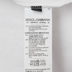 Pre Owned Dolce & Gabbana White Crown Embroidered Cotton Crew Neck T-shirt L