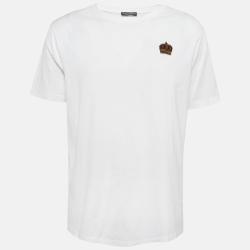 Pre Owned Dolce & Gabbana White Crown Embroidered Cotton Crew Neck T-shirt L