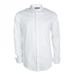 Pre Owned Dolce and Gabbana Gold White Cotton Button Front Long Sleeve Shirt XXL