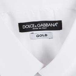 Pre Owned Dolce and Gabbana Gold White Cotton Button Front Long Sleeve Shirt XXL