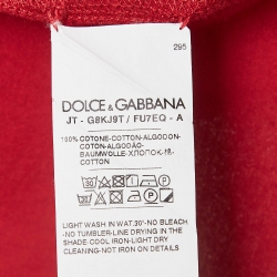 Pre Owned Dolce & Gabbana Red Cotton Knit Logo Patch Round Neck Tshirt XXXL
