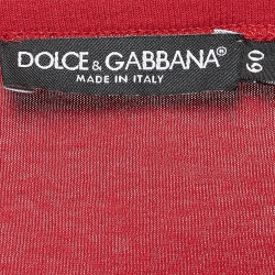 Pre Owned Dolce & Gabbana Red Cotton Knit Logo Patch Round Neck Tshirt XXXL