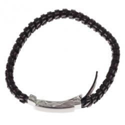 Dolce & Gabbana Black Woven Leather Plaque Bracelet L