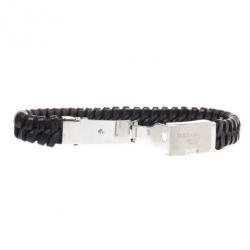 Dolce & Gabbana Black Woven Leather Plaque Bracelet L