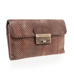 Pre Owned Dolce and Gabbana Brown Python Pochette
