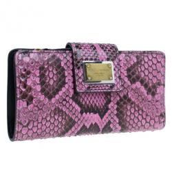 Pre Owned Dolce and Gabbana Pink Python Continental Wallet