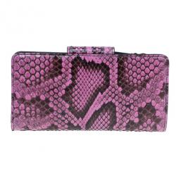 Pre Owned Dolce and Gabbana Pink Python Continental Wallet