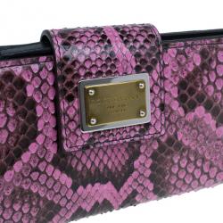 Pre Owned Dolce and Gabbana Pink Python Continental Wallet