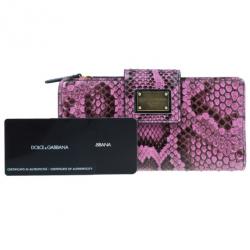 Pre Owned Dolce and Gabbana Pink Python Continental Wallet
