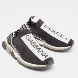 مملوكة مسبقًا Dolce & Gabbana Black Knit Fabric Slip On Sneakers Size 43