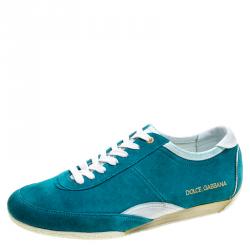 Pre Owned Dolce and Gabbana Teal Green Suede Sneakers Size 42