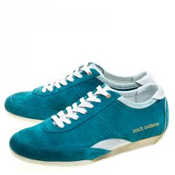 Pre Owned Dolce and Gabbana Teal Green Suede Sneakers Size 42