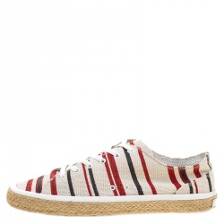 Dolce and Gabbana White Stripe Canvas Espadrille Lace Up Sneakers Size 44