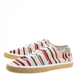 Dolce and Gabbana White Stripe Canvas Espadrille Lace Up Sneakers Size 44