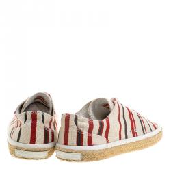 Dolce and Gabbana White Stripe Canvas Espadrille Lace Up Sneakers Size 44