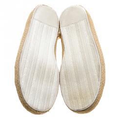 Dolce and Gabbana White Stripe Canvas Espadrille Lace Up Sneakers Size 44