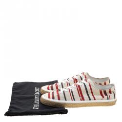 Dolce and Gabbana White Stripe Canvas Espadrille Lace Up Sneakers Size 44