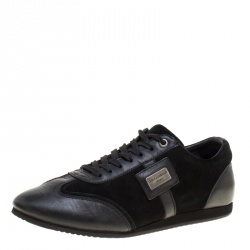 Dolce and Gabbana Black Suede and Leather Logo Plaque Sneakers Size 41