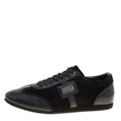 Dolce and Gabbana Black Suede and Leather Logo Plaque Sneakers Size 41