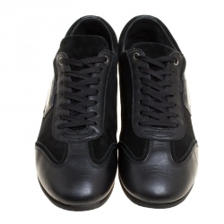 Dolce and Gabbana Black Suede and Leather Logo Plaque Sneakers Size 41