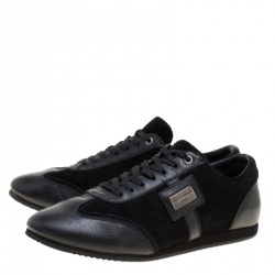 Dolce and Gabbana Black Suede and Leather Logo Plaque Sneakers Size 41