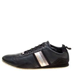 Pre Owned Dolce and Gabbana Black Leather Metallic Stripes Low Top Sneakers Size 43