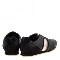 Pre Owned Dolce and Gabbana Black Leather Metallic Stripes Low Top Sneakers Size 43