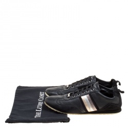 Pre Owned Dolce and Gabbana Black Leather Metallic Stripes Low Top Sneakers Size 43
