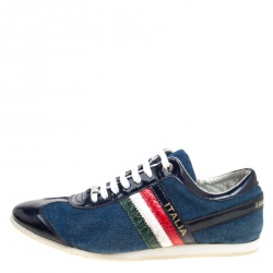 Pre Owned Dolce and Gabbana Blue Denim And Croc Leather Trim Low Top Sneakers Size 43.5