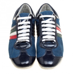 Pre Owned Dolce and Gabbana Blue Denim And Croc Leather Trim Low Top Sneakers Size 43.5