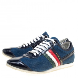 Pre Owned Dolce and Gabbana Blue Denim And Croc Leather Trim Low Top Sneakers Size 43.5