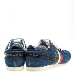 Pre Owned Dolce and Gabbana Blue Denim And Croc Leather Trim Low Top Sneakers Size 43.5