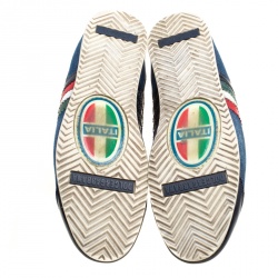 Pre Owned Dolce and Gabbana Blue Denim And Croc Leather Trim Low Top Sneakers Size 43.5