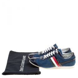 Pre Owned Dolce and Gabbana Blue Denim And Croc Leather Trim Low Top Sneakers Size 43.5