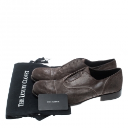Dolce & Gabbana Brown Antique Finish Suede Laceless Oxfords Size 40