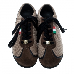 Dolce and Gabbana Tri Color Suede and Velvet Lace Up Sneakers Size 40