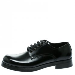 مملوكة مسبقًا Dolce and Gabbana Black Leather San Pietro Lace Up Derby Size 40
