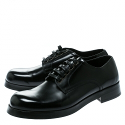 مملوكة مسبقًا Dolce and Gabbana Black Leather San Pietro Lace Up Derby Size 40