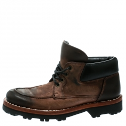 Dolce and Gabbana Brown Textured Suede With Black Leather Lace Up Boots Size 40