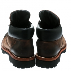 Dolce and Gabbana Brown Textured Suede With Black Leather Lace Up Boots Size 40