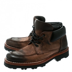 Dolce and Gabbana Brown Textured Suede With Black Leather Lace Up Boots Size 40