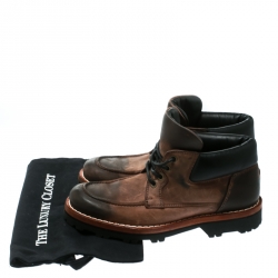 Dolce and Gabbana Brown Textured Suede With Black Leather Lace Up Boots Size 40