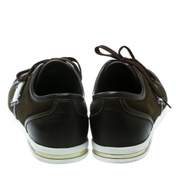 Pre Owned حذاء رياضي دولتشي أند غابانا بادج شعار سويدي/ جلد بني مقاس 44