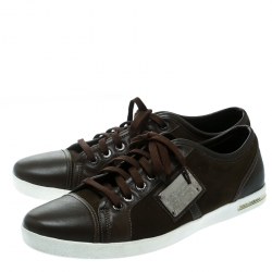 Pre Owned حذاء رياضي دولتشي أند غابانا بادج شعار سويدي/ جلد بني مقاس 44