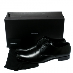 Pre Owned Dolce and Gabbana Black Leather Lace Up Derby Size 45