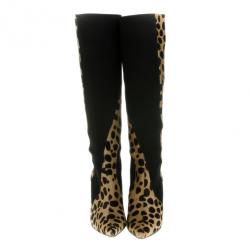 Pre Owned Dolce and Gabbana Pointed Toe Pony Hair Knee Length Boots Size 38