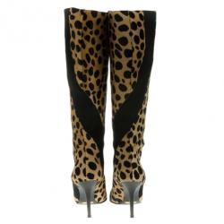 Pre Owned Dolce and Gabbana Pointed Toe Pony Hair Knee Length Boots Size 38